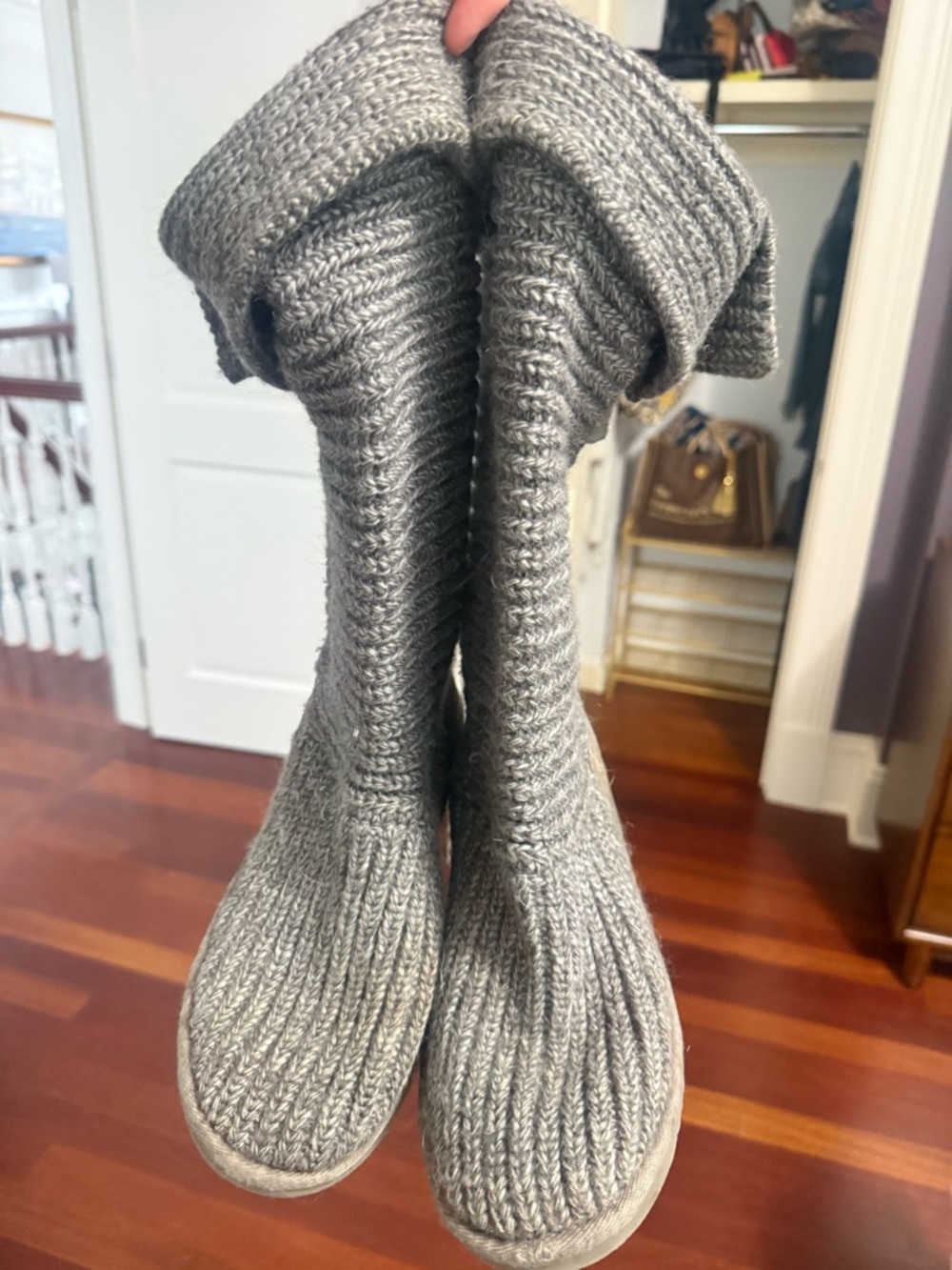 UGG Gray Knit Fold-Over Tall Winter Boots